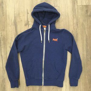 Superdry Men's Small Hoodie Full Zip Navy Blue Sweater